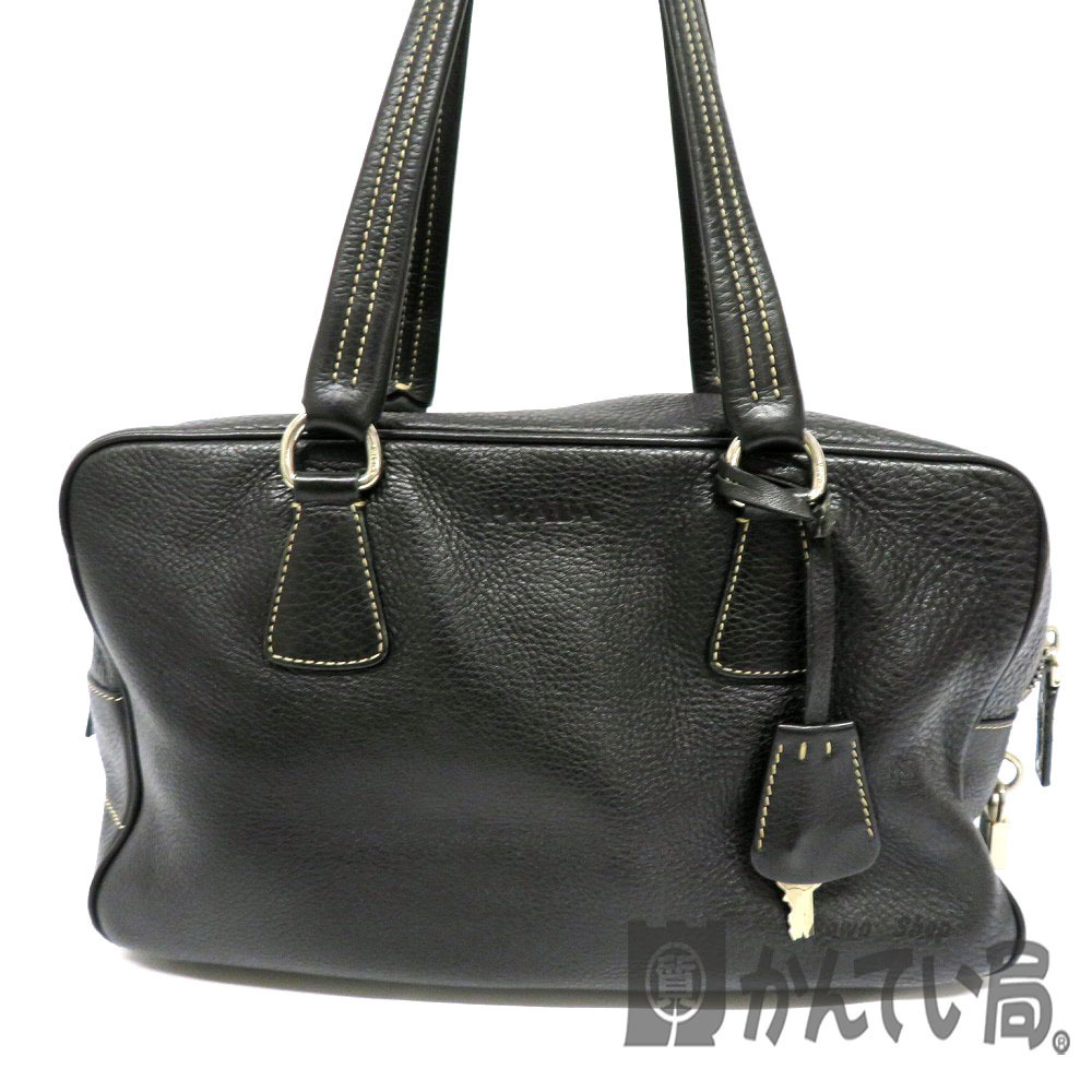 PRADA Tote Bag Leather Black Boston